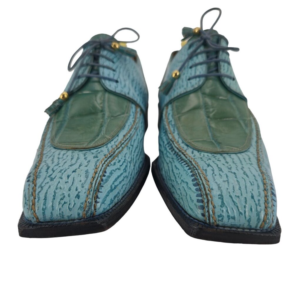 Vintage Mauri Alligator Sharkskin Italy Mens 10M Light Blue Leather Dress Shoes - Picture 2 of 11